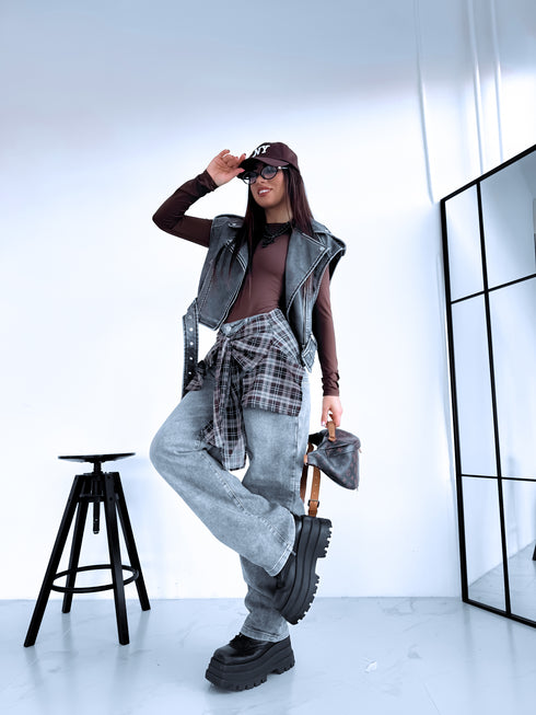 Džinsa bikses + aksesuārs "SHERIFF K837" - PELĒKAS